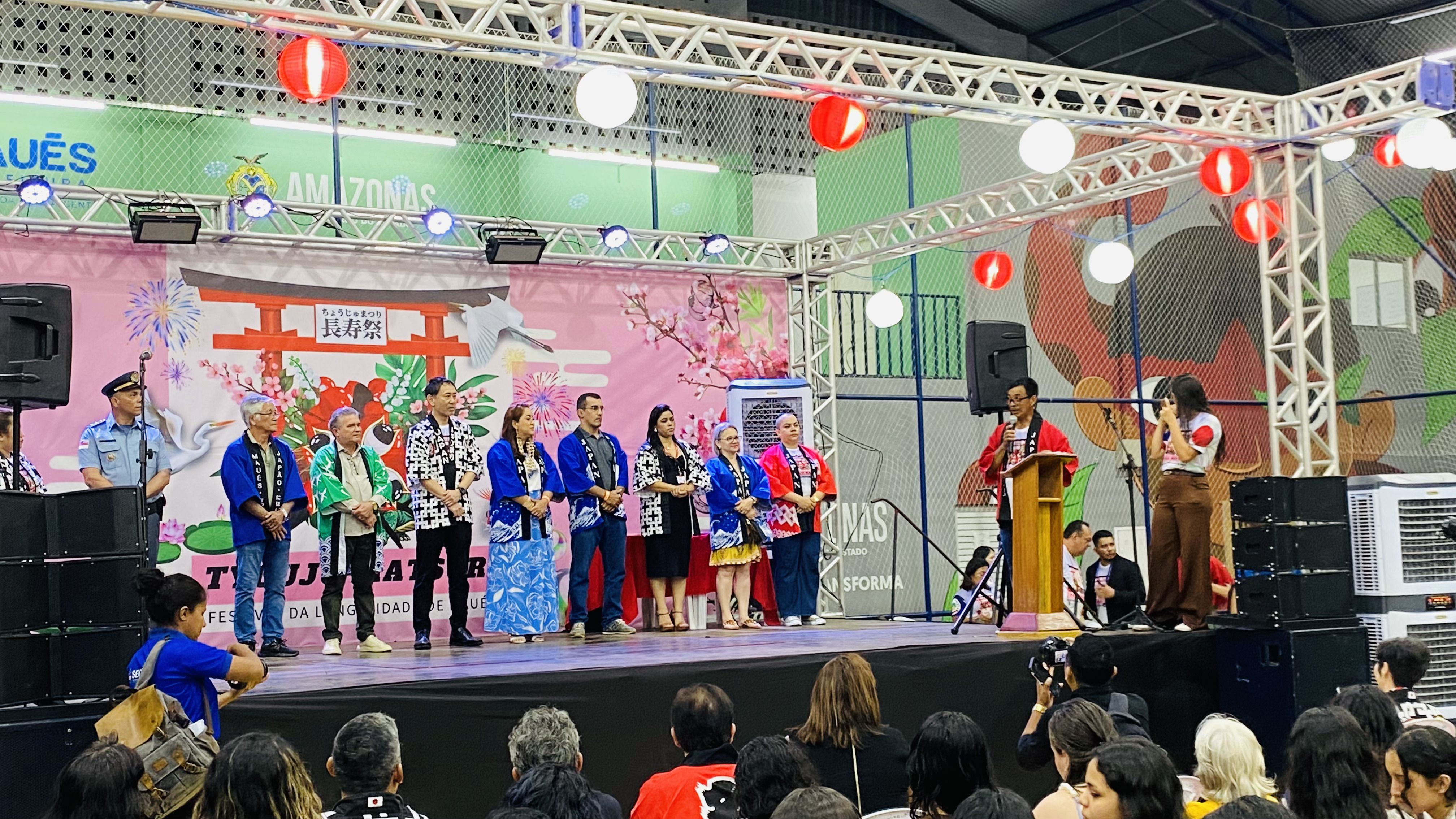 Abertura do evento com a fala do Amilton Neo, presidente da Associação Nipo-Brasileira de Maués e demais autoridades que foram prestigiar o evento.